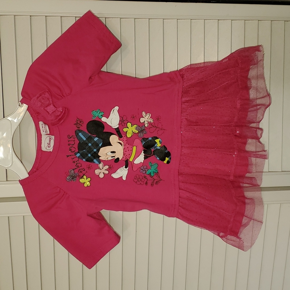 Disney Minnie Mouse Short Sleeved Top with Sparkle Tulle Ruffle Bottom, 3T